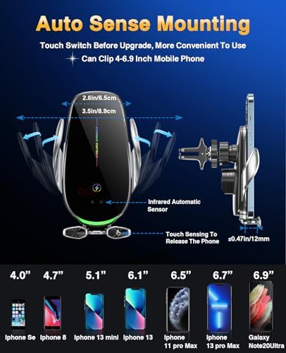 15 W Fast Wireless Car Charger with Auto-Clamping Technology – Ultimate Qi-Compatible Charging Mount for i Phone 15, 14, 13, 12, 11 Pro Max, Samsung Galaxy S23, S22, S21, S20, S10+, S9+, Note 9 – Secure and Convenient Power Delivery for All Road Trips
