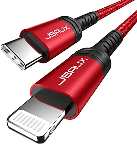 JSAUX 6 FT USB C to Lightning Cable – Apple MFi Certified Fast Charging Cord for i Phone 14/13/12 Series – Durable Braided Nylon, Tangle-Free Design, Vibrant Red – Optimal Compatibility & Speed for Seamless Connectivity