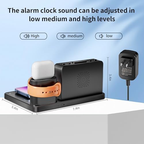 Revolutionize Your Charging Routine with the 7-in-1 Wireless Fast Charging Station – All-in-One Alarm Clock Dock for i Phone, Samsung Galaxy, Apple Watch & Air Pods – Enhanced Speed, Sleek Design, and Safety Features for Ultimate Convenience