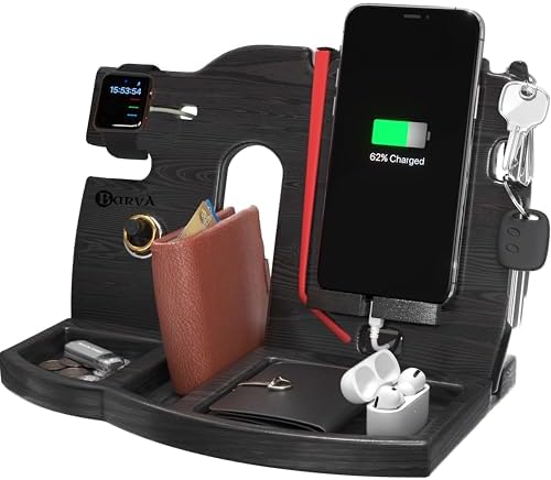BARVA Wood Docking Station | Phone Stand & Desk Organizer | Night Stand Charging Station & Smart Watch Phone Holder | Nightstand Organizer for Men’s Accessories | Ideal Gifts for Men – Enhanced Compatibility and Speed