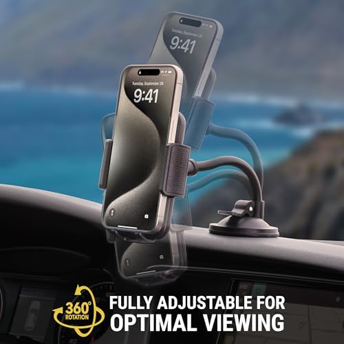 Scosche UH2WDEXCLN Universal Hands Free Phone Mount for Car Windshield/Dashboard, Suction Cup Cell Phone Holder with 360° Rotation, Includes Screen Cleaner, Stand Compatible with iPhone and Android – Enhanced Compatibility and Speed