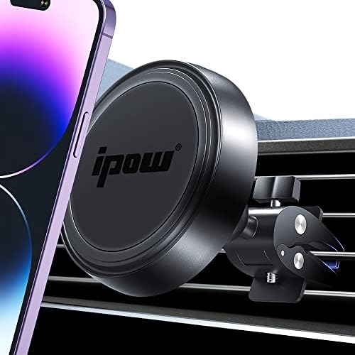 Ultimate IPOW Magnetic Car Phone Mount – Upgraded Alligator Clip Design for Unmatched Stability | Strong Magnet for i Phone 14, 13, 12 Pro Max & Samsung Galaxy | Universal Smartphone Compatibility | Effortless One-Handed Operation & Adjustable Vent Clip for Enhanced Viewing Experience