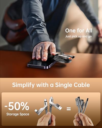 SHEZI 4-in-1 Fast Charging USB C Cable – 60 W Power Delivery with Lightning, USB C, and USB A Ports – 5 FT Durable Flat Nylon Braided Cord – Stylish Pink Design for i Phone, i Pad, and More – High-Speed 480 Mbps Data Transfer Solution for All Your Devices