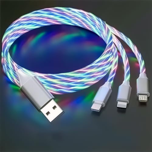 Transform Your Charging Routine with the 6-Foot 3-in-1 LED Charging Cable – Fast Charge & Data Transfer for Micro USB, Lightning, and USB-C Devices – Eye-Catching Glowing Design, Durable Construction Perfect for Home, Office, and Travel Use
