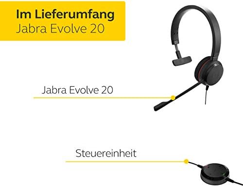 Jabra Evolve 20 UC Mono Headset – Professional Noise-Canceling Office Headphones for Enhanced Communication and Productivity, USB and 3.5 mm Compatible, Lightweight All-Day Comfort for Seamless Connectivity in Open Workspaces