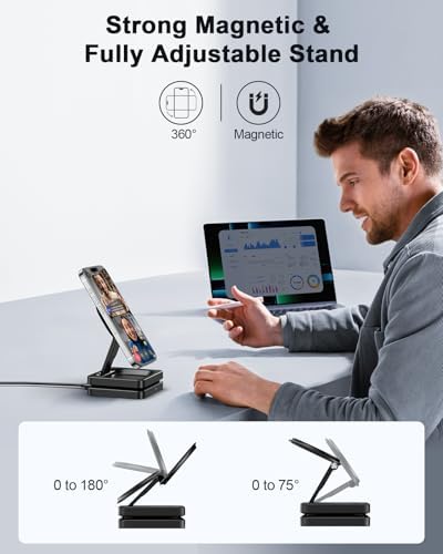 2025 ADADPU Magnetic Wireless Charging Station – Ultimate 3-in-1 Foldable Mag-Safe Charger for i Phone 16, 15, 14, 13, 12 Pro Max Plus, Apple Watch & Air Pods – Travel-Friendly, Fast Charging Pad with Enhanced Compatibility and Magnetic Alignment
