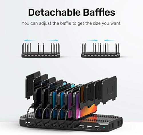 Unitek 10-Port USB Charging Dock: Versatile Multi-Device Power Station with Customizable Dividers for i Pads, i Phones, Tablets, and Smartphones – Experience Rapid Charging Efficiency and Enhanced Safety Features for Organized Device Management