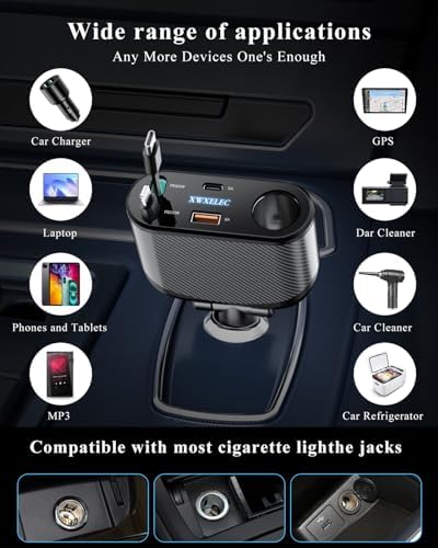 Ultimate 5-in-1 Retractable Car Charger with Fast 180 W Power Delivery, Dual USB-C Cables, and Replaceable Fuse for Enhanced Safety – Perfect for i Phone, Galaxy, Pixel, and GPS Devices on the Go