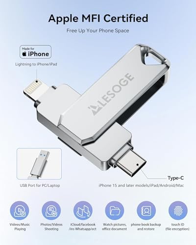MFi Certified 128 GB High-Speed USB Flash Drive – Versatile Photo Stick for i Phone, i Pad, Android & PC – Seamless Dual Interface, Compact Design for Effortless Data Transfer and Storage Solutions