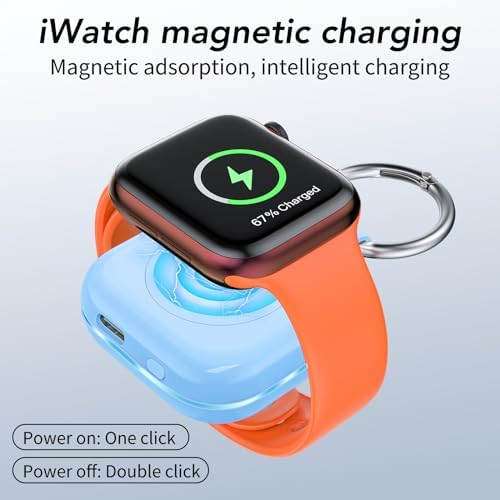 HUOTO Compact Magnetic Wireless Charger for Apple Watch – 1200 m Ah Portable Power Bank Keychain, Compatible with Series 10/9/8/Ultra 2/Ultra/7/6/5/4/3/2/SE, Ideal Travel Accessory for Effortless Charging On-the-Go