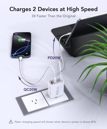 40 W USB C Multi-Device Fast Charger – 4-Port Power Adapter for i Phone & Samsung – Sleek Black Compact Travel Charger with Dual PD & QC Technology for Efficient Home and On-the-Go Charging Solutions – Perfect for Busy Professionals and Families