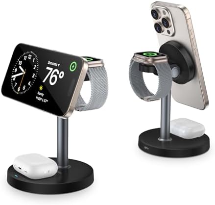 Revolutionize Your Charging Experience with the Mag-Safe 3-in-1 Wireless Charging Station – Fast 15 W Magnetic Charger for i Phone 12-16, Apple Watch, and Air Pods – Sleek Black Design Perfect for Nightstands and Desks – Ideal Gift for Tech Enthusiasts – Enhanced Compatibility for Effortless Power Management