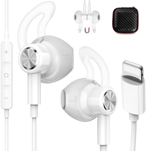 Transform Your Listening Journey with i Mangoo Lightning Earbuds – MFi Certified Magnetic Wired Headphones for i Phone 14/13/12 – Secure Anti-Drop Design with Built-in Microphone and Volume Control for Superior Sound Quality and Comfort