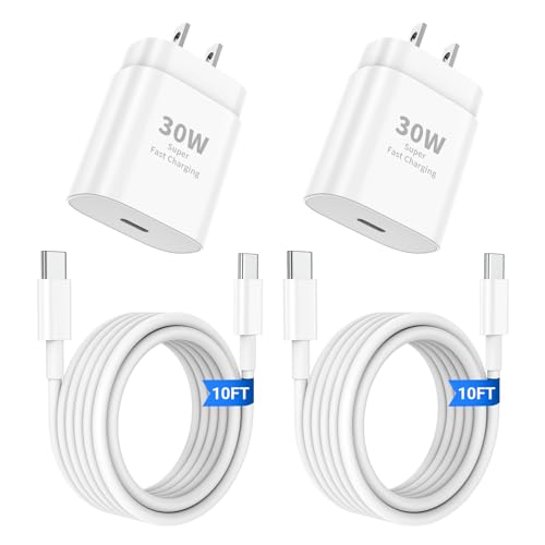 30 W USB-C Fast Charging Duo for i Phone 16/15 Pro Max & Galaxy S24 – Enhanced Dual-Pack with 6 FT & 10 FT Cables for Rapid Power Delivery at Home, Office, or On-the-Go