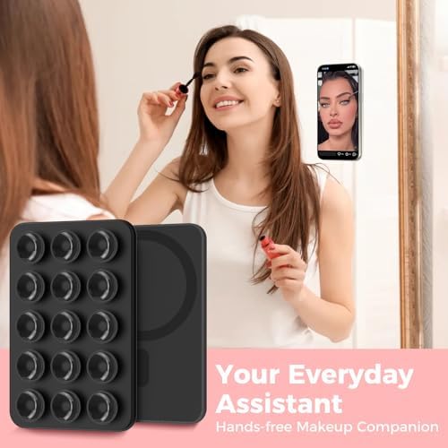 AHASTYLE Silicone Suction Phone Case Stand for iPhone 16/15/14/13/12 Series, Magnetic Suction Cup Phone Mount for iPhone MagSafe Phone Case, Mirror Shower Phone Holder, for TikTok Videos and Selfies – Enhanced Compatibility and Speed