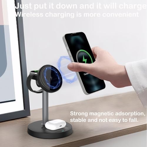 2025 Premium 3-in-1 Wireless Charging Station for i Phone 16/15/14/13/12, Apple Watch 9/Ultra 2, and Air Pods | 20 W Fast Charger with Mag-Safe Alignment, Sleek Black Bedside Dock for Enhanced Device Organization and Efficiency