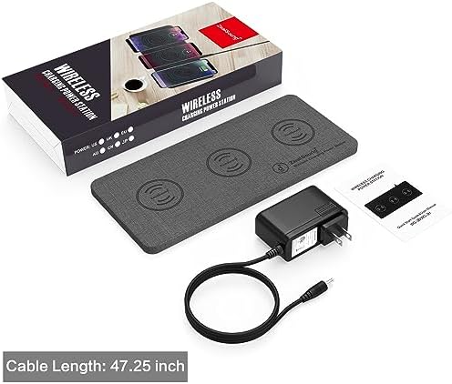 Zeal Sound Ultra-Slim Triple Wireless Charging Hub – Fast, Elegant PU Leather Charger Pad for Smartphones, Air Pods & Qi-Compatible Devices – Non-Slip Design with AC Adapter for Home & Office Efficiency