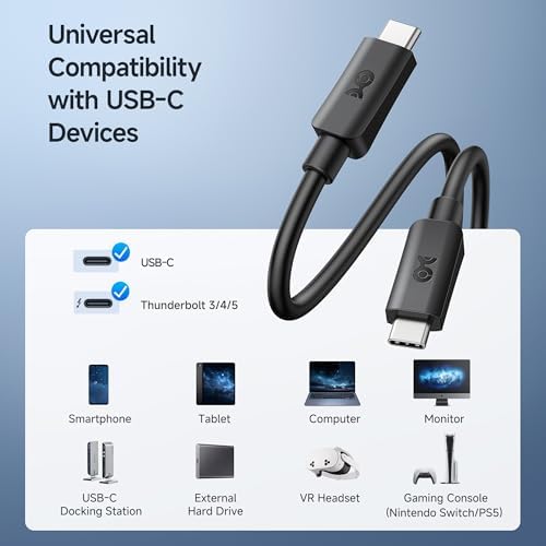 High-Speed 20 Gbps USB C to USB C Monitor Cable – 6 ft, Supports 8 K@30 Hz & 4 K@120 Hz Video, 240 W Power Delivery, Ideal for Gaming & Professional Use, Compatible with Thunderbolt 4, Car Play, Android Auto – Ultimate Connectivity Solution for Enhanced Performance