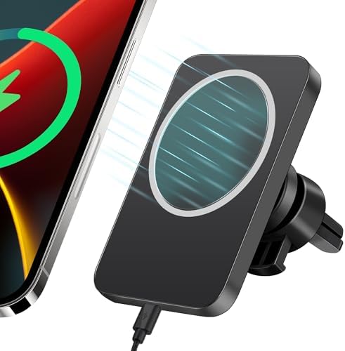 Effortless Driving: 15 W Mag Safe Car Mount Charger for i Phone 12-16 Pro Max – Ultra-Magnetic Wireless Holder with Fast Charging, Space-Saving Vent Design, and One-Handed Operation for Seamless Connectivity
