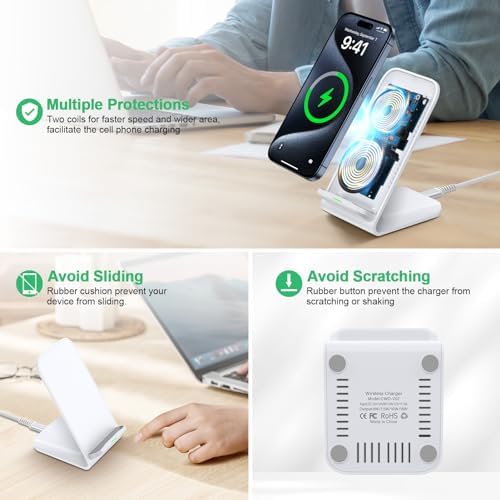 Revolutionize Your Charging Routine with the 15 W Fast Android Wireless Charger Stand – Ultimate Compatibility for Google Pixel 9 Pro/8/7/6/5 & Samsung Galaxy S24/S23 Ultra Plus/S23 FE, Complete with 18 W QC Adapter for Unmatched Speed and Safety Features – Effortless, Cord-Free Power-up Solution with Stylish Design for Home and Office