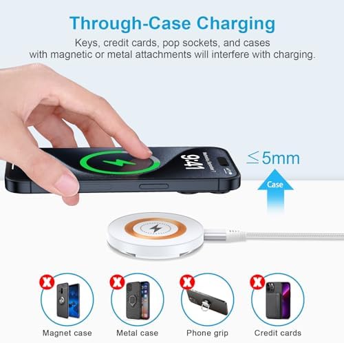 SIXSIM 15 W Magnetic Wireless Charging Pad with 20 W PD3.0 Adapter – Fast & Reliable Charger for Galaxy S25 Series, i Phone 16/15 Pro Max, and Google Pixel 9/8 Pro – Compact & Portable Design for Effortless Charging Anywhere, Supports Through-Case Charging Up to 5 mm – Enhanced Safety Features with Fire-Resistant ABS Material – Ideal for On-the-Go Charging Solutions – Includes 3 ft USB-C to USB-C Cable for Instant Power Connectivity – Elevate Your Charging Experience with Superior Magnetic Attraction and Versatile Compatibility for All Wireless-Charging-Enabled Devices – Perfect for Home, Office, or Travel Use – 24/7 Customer Support for a Hassle-Free Purchase Experience
