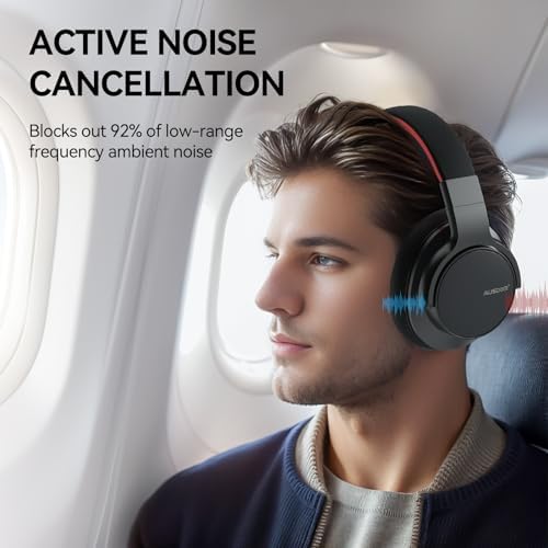 AUSDOM Premium Active Noise Cancelling Over-Ear Bluetooth Headphones – 50-Hour Battery Life for Endless Listening, Rich Deep Bass Performance, Ultra-Comfort Memory Foam Ear Cushions, and Flexible Wired/Wireless Connectivity – Perfect for Travel, Home, and Office Environments