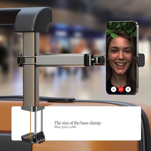 Compact Airplane Travel Phone Mount with 1.57″ Wider Base Clamp – Essential Pocket-Sized Cell Phone Holder for Desk & Flying, Ideal Plane Travel Accessories-Silver (Silver) – Enhanced Compatibility and Speed