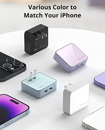 Nekmit 40 W Dual Port USB C Wall Charger – Fast Charging Adapter for i Phone 14/14 Pro/Pro Max, Galaxy, Mac Book Air & More – Slim, Portable Design with Enhanced Compatibility and Safety Features for Home, Office, and Travel
