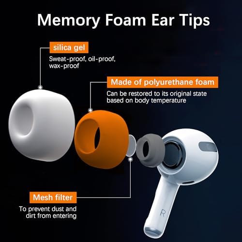 Enhance Your Air Pods Pro Sound with Premium Hybrid Memory Foam & Silicone Ear Tips – Ultimate Comfort, Superior Noise Isolation, and Secure Anti-Slip Fit in Medium Size (Grey) – Perfectly Compatible with Charging Case for Effortless Listening