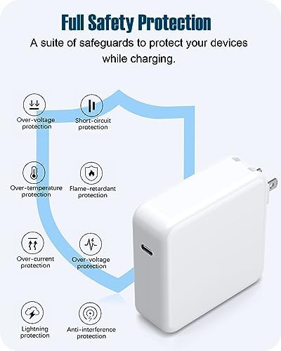 120 W USB-C Fast Charger for Mac Book Pro & Air | Ultra-Fast Charging for 13-16 Inch Laptops, i Pad Pro & All USB-C Devices | 6.6 ft Durable Cable | Smart Chip Over-Current Protection | Portable, Foldable Design for Travel | Optimal Battery Health Maintenance