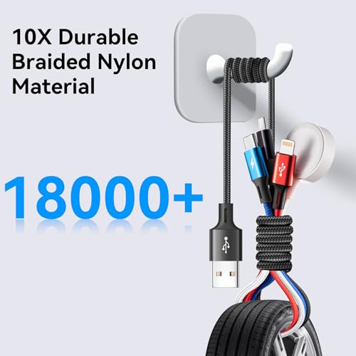 Ultimate 4-in-1 Travel Charging Cable Duo – Durable Braided USB C, Lightning, and Micro USB Connectors for Apple Watch Series Ultra/SE/10-1, i Phone 16/15/14, and Galaxy Devices – 4 Ft Fast Charging Solution for Effortless Connectivity on the Go