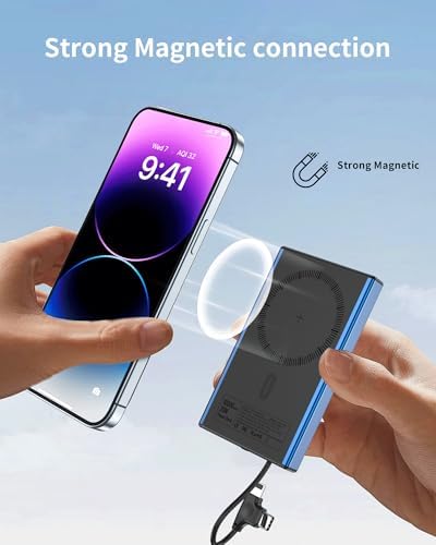 Ultra-Slim 10000 m Ah Magnetic Power Bank – Fast 20 W Charging with Built-in USB-C for i Phone 15/14/13/12 Pro Max – Lightweight Travel Charger with Mag Safe Technology and LED Display – Safe, Stylish, and Convenient Power Solution