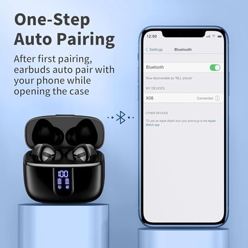 Experience Wireless Freedom with 60-Hour Battery Life True Wireless Earbuds – IPX5 Waterproof Bluetooth Headphones with LED Power Display & Effortless Wireless Charging Case for Seamless Compatibility with Laptops, Smartphones, and TVs – Ergonomically Designed for Ultimate Comfort During Prolonged Use