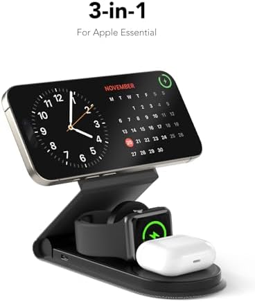 Ultimate 3 in 1 Foldable Travel Charging Station – Mag Safe-Compatible for i Phone 12-16, Apple Watch & Air Pods – Portable Power Solution with Fast Charging & Safety Features for On-the-Go Tech Enthusiasts