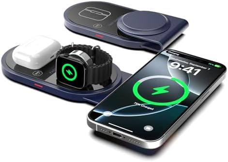 Versatile 3-in-1 Foldable Mag Safe Charging Station for Apple Devices – Fast Wireless Charger for i Phone 16/15/14/13, Apple Watch & Air Pods – Compact Travel Charging Pad with Enhanced Performance and Stylish Design