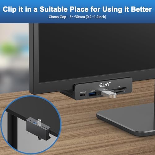EJAY Aluminum 5-Port USB 3.0 Hub with Integrated Card Reader – Streamlined Desktop Docking Station for Ultimate Connectivity – High-Speed 5 Gbps Data Transfer, Enhanced Power Supply Options, and Extended Cables for Maximum Efficiency – Perfect for Home and Office Setups