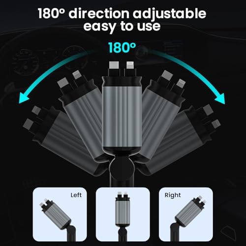 Innovative 66 W Retractable Car Charger Adapter with Ambient Starlight – 4-in-1 Fast Charging USB C Hub for i Phone 16/15/14/13/12/11, Galaxy, and Pixel Devices – Dual Retractable Cables for Effortless Multi-Device Charging and Clutter-Free Travel