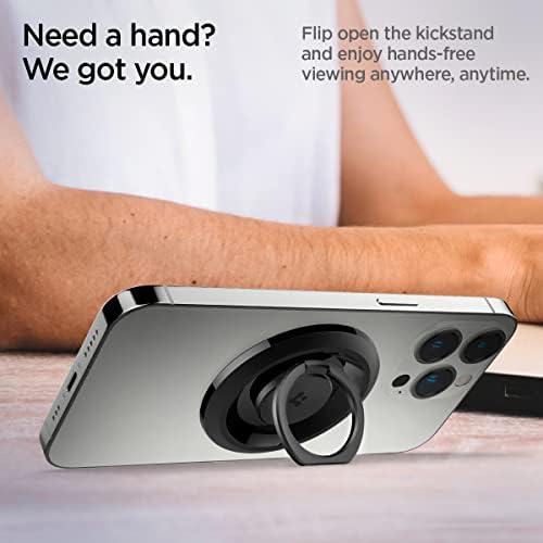 Spigen O-Mag Magnetic Phone Holder Grip for Mag Safe – Enhanced 360-Degree Rotation and Anti-Scratch Design for i Phone 16, 15, 14, 13, 12 Series & Galaxy S25/S24/S23 – Versatile Kickstand & Slip-Free Grip in Sleek Black (OM100) – Ultimate Compatibility with Magnetic Cases