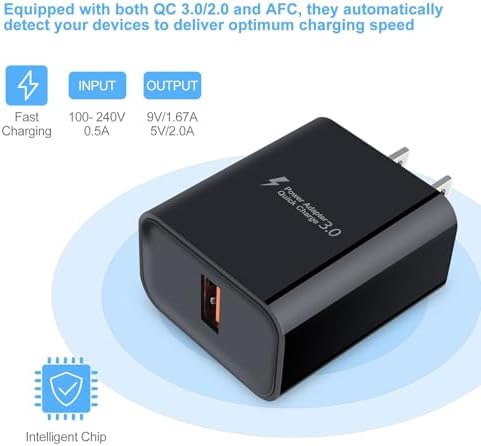 Rapid Charge USB Wall Charger – Quick Charge 3.0 Compact Power Block for i Phone & Samsung Galaxy – High-Speed Charging for Android Devices – Travel-Friendly Design with Safety Features – Universal Compatibility for LG, Moto & More