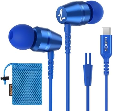 LUDOS OMNITONE USB-C Earbuds – Rich Sound Quality & Comfortable Fit for i Phone 16 & Samsung Galaxy S24 – Noise-Canceling Technology, Ergonomic Design, 5-Year Warranty – Turquoise – Perfect for Music, Gaming, and Calls with Quick USB-C Connectivity and Wide Device Compatibility