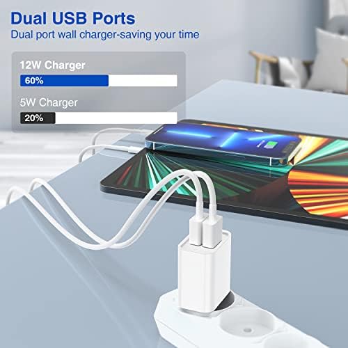 Ultra-Fast Dual Port USB Wall Charger with 10-Foot Lightning Cable – Apple MFi Certified i Phone Charging Solution, Perfect for i Phone 12/11/XR/Xs/8/7/6/SE/i Pad – Compact & Efficient Power Delivery for Home and Travel