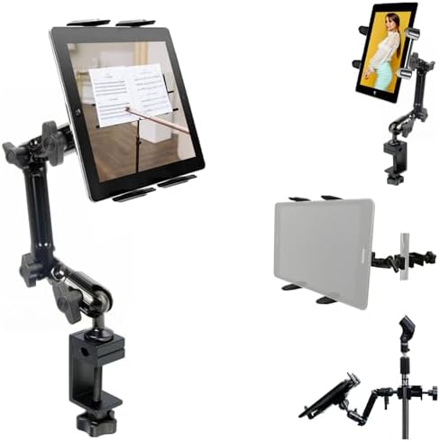 Heavy-Duty 4-Way Adjustable Aluminum Alloy Tablet Mount Stand – Perfect for Delivery Drivers & Mobile Professionals – Universal Compatibility for 7-12″ i Pad Pro, Galaxy, Surface Pro Tablets – Lightweight, Stable, and Easily Transportable for On-the-Go Productivity