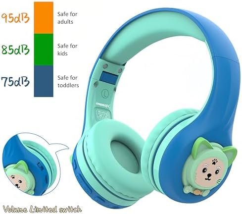 Riwbox CB-7 S Wireless Kids Headphones – Safe & Stylish Audio for Young Listeners with Adjustable Volume Control (74/85/95 d B), LED Glow Lights, 50 Hours of Playtime, Bluetooth 5.3 Connectivity, Built-in Microphone & TF Card Slot for School, Travel, and Home Use (Pink & Green) – Ideal for Active Lifestyles