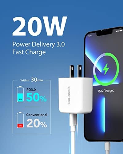Gigastone 20 W USB C Dual Port Wall Charger Pack of 4 – Fast Charging Power Blocks for i Phone 16/15/14/13/12/11/SE/X/8, Samsung Galaxy Note, and Google Pixel – Compact Travel-Friendly Design for Enhanced Compatibility and Efficiency