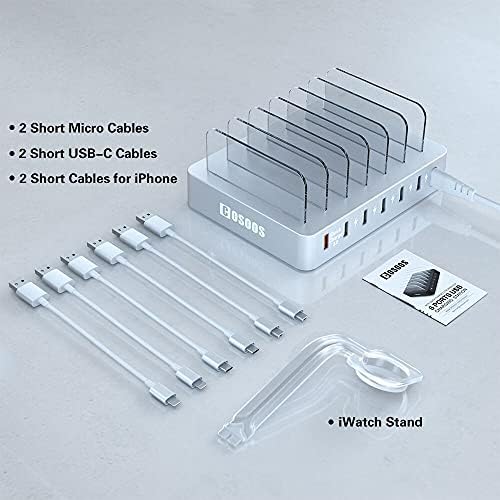 COSOOS 81 W PD USB-C Charging Station – High-Power Multi-Device Fast Charger with 3 x 20 W Ports and 6 Versatile Cables for Instant Mobile Power – Compact USB Hub for Effortless Charging at Home or Office with Enhanced Overheat Protection and Smart Safety Features