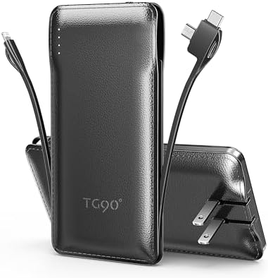 Ultra-Slim 10,000 m Ah TG90° Portable Power Bank with Built-in Lightning and USB-C Cables – Fast Charging, Lightweight Battery Backup for i Phone and Android Devices – Essential On-the-Go Charger for Busy Lifestyles