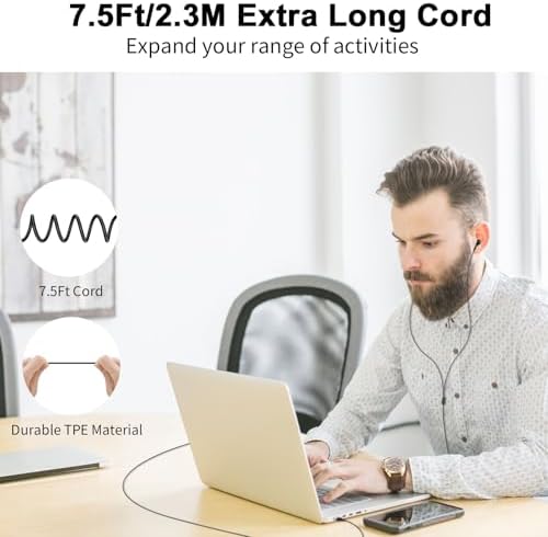 Lightweight USB Noise-Canceling Headset with Microphone for PCs and Laptops – 7.5 Ft Wired Earbuds Featuring In-Line Volume Control for Seamless Zoom Meetings and Online Learning, Optimized for Dell & HP – Superior Comfort and Crystal-Clear Audio for Extended Use