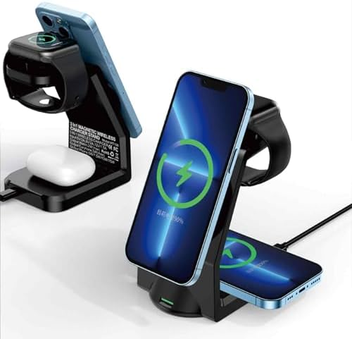Magnetic 3-in-1 Wireless Charging Station for Apple Devices – Fast, Sleek, and Compatible Charger for i Phone 15/14 Pro Max, Apple Watch Series Ultra/8/7/6/5/4/3/2, and Air Pods 2/Pro – Clutter-Free Power Solution with Enhanced Speed and Stability