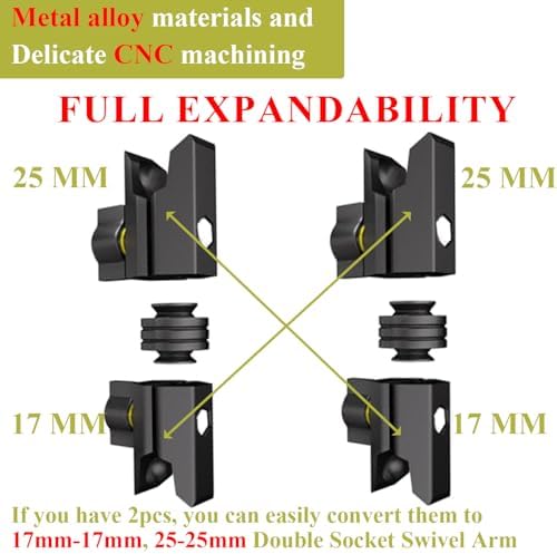 KALCINTY 17 mm to 25 mm Aluminum Socket Arm – 3.5″ Composite Double Socket Swivel Arm Compatible with RAM Mounts B Size 1″ Ball – Premium Adjustable Phone Holder for Enhanced Versatility and Stability in Automotive and Mobile Applications