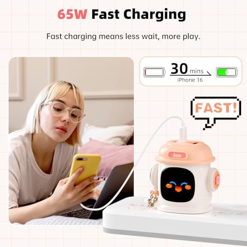 Divoom Dipow 65 W Ga N USB-C Fast Charger with Customizable Pixel Display – High-Efficiency Multi-Port Charging Hub for i Phone 16/15, Mac Book, Galaxy S23/S24, & Nintendo Switch – Includes 100 W Ultra-Fast Cable for Seamless Power Solutions on the Go